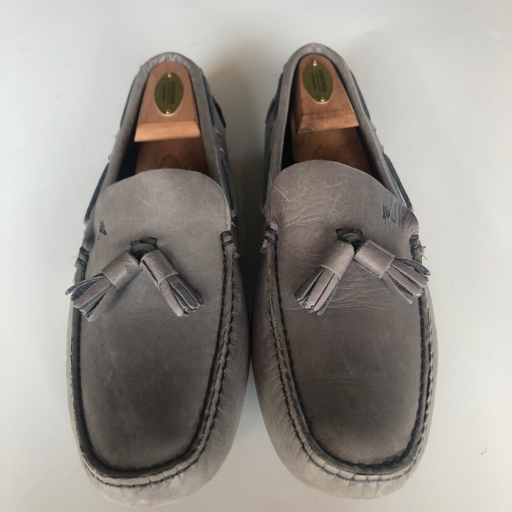 Zara gray leather tassel driving loafers Mens